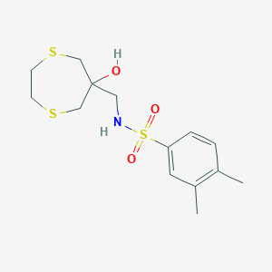 molecular formula C14H21NO3S3 B2659882 N-[(6-hydroxy-1,4-dithiepan-6-yl)methyl]-3,4-dimethylbenzene-1-sulfonamide CAS No. 2415583-55-8