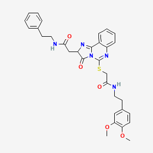 molecular formula C32H33N5O5S B2659989 N-(3,4-dimethoxyphenethyl)-2-((3-oxo-2-(2-oxo-2-(phenethylamino)ethyl)-2,3-dihydroimidazo[1,2-c]quinazolin-5-yl)thio)acetamide CAS No. 1173781-57-1