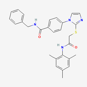 molecular formula C28H28N4O2S B2660018 N-benzyl-4-[2-({[(2,4,6-trimethylphenyl)carbamoyl]methyl}sulfanyl)-1H-imidazol-1-yl]benzamide CAS No. 1358790-22-3