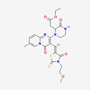 (Z)-ethyl 2-(1-(3-((3-(2-methoxyethyl)-4-oxo-2-thioxothiazolidin-5-ylidene)methyl)-7-methyl-4-oxo-4H-pyrido[1,2-a]pyrimidin-2-yl)-3-oxopiperazin-2-yl)acetate
