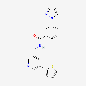 molecular formula C20H16N4OS B2660152 3-(1H-pyrazol-1-yl)-N-((5-(thiophen-2-yl)pyridin-3-yl)methyl)benzamide CAS No. 2034486-32-1
