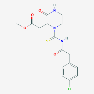 molecular formula C16H18ClN3O4S B2660202 Methyl (1-{[(4-chlorophenyl)acetyl]carbamothioyl}-3-oxopiperazin-2-yl)acetate CAS No. 1008230-40-7