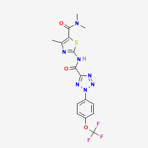molecular formula C16H14F3N7O3S B2660211 N,N,4-trimethyl-2-(2-(4-(trifluoromethoxy)phenyl)-2H-tetrazole-5-carboxamido)thiazole-5-carboxamide CAS No. 1396782-73-2