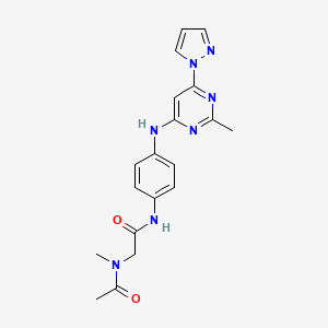 molecular formula C19H21N7O2 B2660240 N-(4-{[2-methyl-6-(1H-pyrazol-1-yl)pyrimidin-4-yl]amino}phenyl)-2-(N-methylacetamido)acetamide CAS No. 1251680-13-3