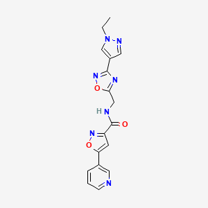 molecular formula C17H15N7O3 B2660248 N-((3-(1-ethyl-1H-pyrazol-4-yl)-1,2,4-oxadiazol-5-yl)methyl)-5-(pyridin-3-yl)isoxazole-3-carboxamide CAS No. 2034332-65-3