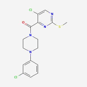 molecular formula C16H16Cl2N4OS B2660298 5-Chloro-4-[4-(3-chlorophenyl)piperazine-1-carbonyl]-2-(methylsulfanyl)pyrimidine CAS No. 838405-66-6