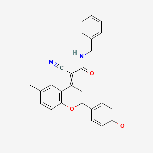 molecular formula C27H22N2O3 B2660300 N-benzyl-2-cyano-2-[2-(4-methoxyphenyl)-6-methyl-4H-chromen-4-ylidene]acetamide CAS No. 852409-75-7