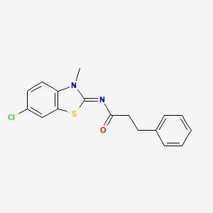 molecular formula C17H15ClN2OS B2660302 N-[(2Z)-6-chloro-3-methyl-2,3-dihydro-1,3-benzothiazol-2-ylidene]-3-phenylpropanamide CAS No. 476317-83-6