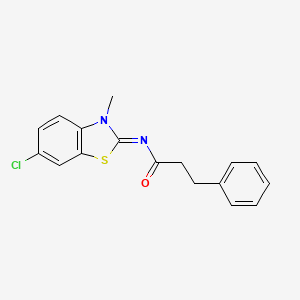 N-(6-chloro-3-methyl-1,3-benzothiazol-2-ylidene)-3-phenylpropanamide