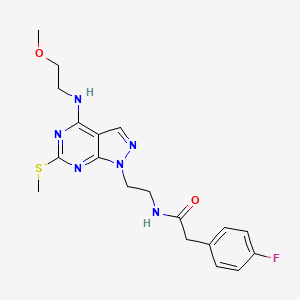 2-(4-fluorophenyl)-N-(2-(4-((2-methoxyethyl)amino)-6-(methylthio)-1H-pyrazolo[3,4-d]pyrimidin-1-yl)ethyl)acetamide