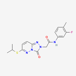 molecular formula C17H18FN5O2S B2660353 N-(3-fluoro-4-methylphenyl)-2-[3-oxo-6-(propan-2-ylsulfanyl)-2H,3H-[1,2,4]triazolo[4,3-b]pyridazin-2-yl]acetamide CAS No. 1040652-47-8