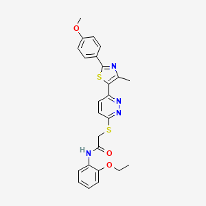 molecular formula C25H24N4O3S2 B2660363 N-(2-ethoxyphenyl)-2-({6-[2-(4-methoxyphenyl)-4-methyl-1,3-thiazol-5-yl]pyridazin-3-yl}sulfanyl)acetamide CAS No. 955239-73-3