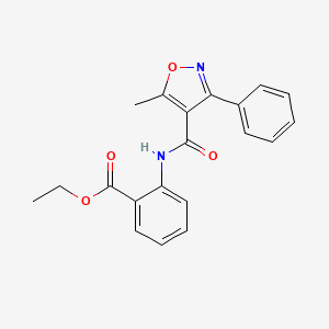 molecular formula C20H18N2O4 B2660389 ethyl 2-(5-methyl-3-phenyl-1,2-oxazole-4-amido)benzoate CAS No. 544457-76-3