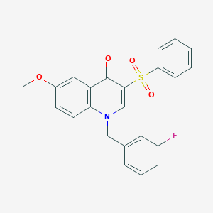 molecular formula C23H18FNO4S B2660473 3-(benzenesulfonyl)-1-[(3-fluorophenyl)methyl]-6-methoxy-1,4-dihydroquinolin-4-one CAS No. 866726-13-8