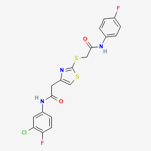 N-(3-chloro-4-fluorophenyl)-2-(2-((2-((4-fluorophenyl)amino)-2-oxoethyl)thio)thiazol-4-yl)acetamide