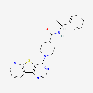 molecular formula C23H23N5OS B2660489 N-(1-phenylethyl)-1-{8-thia-3,5,10-triazatricyclo[7.4.0.0^{2,7}]trideca-1(13),2(7),3,5,9,11-hexaen-6-yl}piperidine-4-carboxamide CAS No. 1040677-83-5