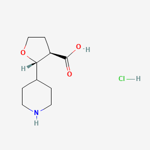 molecular formula C10H18ClNO3 B2660504 (2S,3R)-2-(piperidin-4-yl)oxolane-3-carboxylic acid hydrochloride CAS No. 1808587-37-2