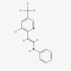 molecular formula C14H10ClF3N2 B2660527 N-[(E)-2-[3-chloro-5-(trifluoromethyl)pyridin-2-yl]ethenyl]aniline CAS No. 246022-07-1