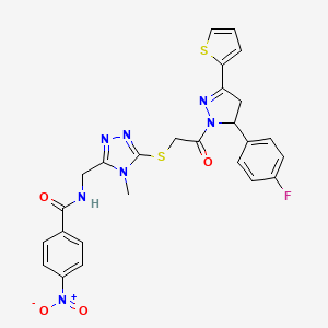 N-[[5-[2-[3-(4-fluorophenyl)-5-thiophen-2-yl-3,4-dihydropyrazol-2-yl]-2-oxoethyl]sulfanyl-4-methyl-1,2,4-triazol-3-yl]methyl]-4-nitrobenzamide