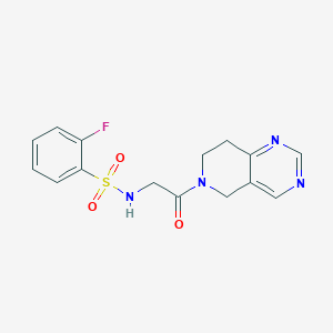 molecular formula C15H15FN4O3S B2660552 2-fluoro-N-(2-oxo-2-{5H,6H,7H,8H-pyrido[4,3-d]pyrimidin-6-yl}ethyl)benzene-1-sulfonamide CAS No. 1797636-83-9