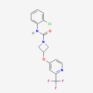 molecular formula C16H13ClF3N3O2 B2660578 N-(2-Chlorophenyl)-3-[2-(trifluoromethyl)pyridin-4-yl]oxyazetidine-1-carboxamide CAS No. 2380079-95-6