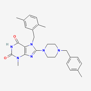 molecular formula C27H32N6O2 B2660581 7-(2,5-dimethylbenzyl)-3-methyl-8-(4-(4-methylbenzyl)piperazin-1-yl)-1H-purine-2,6(3H,7H)-dione CAS No. 886908-93-6