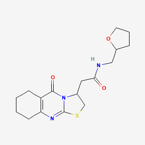 molecular formula C17H23N3O3S B2660585 2-(5-oxo-3,5,6,7,8,9-hexahydro-2H-thiazolo[2,3-b]quinazolin-3-yl)-N-((tetrahydrofuran-2-yl)methyl)acetamide CAS No. 1209545-38-9