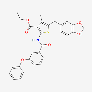 molecular formula C29H25NO6S B2660590 Ethyl 5-(benzo[d][1,3]dioxol-5-ylmethyl)-4-methyl-2-(3-phenoxybenzamido)thiophene-3-carboxylate CAS No. 438029-31-3