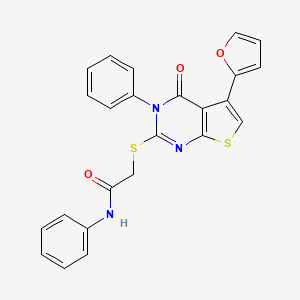 molecular formula C24H17N3O3S2 B2660599 2-((5-(furan-2-yl)-4-oxo-3-phenyl-3,4-dihydrothieno[2,3-d]pyrimidin-2-yl)thio)-N-phenylacetamide CAS No. 503431-86-5