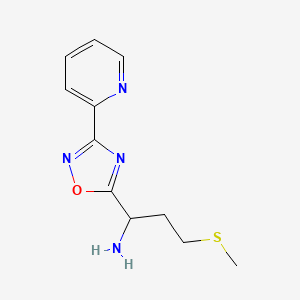 molecular formula C11H14N4OS B2660621 3-(Methylsulfanyl)-1-[3-(pyridin-2-yl)-1,2,4-oxadiazol-5-yl]propan-1-amine CAS No. 1042511-23-8