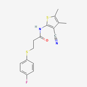 molecular formula C16H15FN2OS2 B2660651 N-(3-cyano-4,5-dimethylthiophen-2-yl)-3-[(4-fluorophenyl)sulfanyl]propanamide CAS No. 896306-13-1