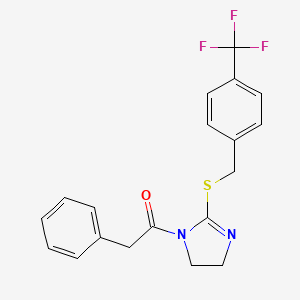 2-phenyl-1-(2-((4-(trifluoromethyl)benzyl)thio)-4,5-dihydro-1H-imidazol-1-yl)ethanone