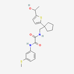 molecular formula C21H26N2O3S2 B2660736 N1-((1-(5-(1-hydroxyethyl)thiophen-2-yl)cyclopentyl)methyl)-N2-(3-(methylthio)phenyl)oxalamide CAS No. 2034256-23-8