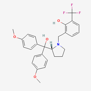 molecular formula C27H28F3NO4 B2660737 2-[[(2R)-2-[Hydroxy-bis(4-methoxyphenyl)methyl]pyrrolidin-1-yl]methyl]-6-(trifluoromethyl)phenol CAS No. 2346493-92-1