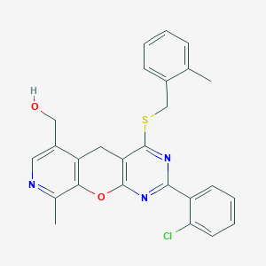 [5-(2-Chlorophenyl)-14-methyl-7-{[(2-methylphenyl)methyl]sulfanyl}-2-oxa-4,6,13-triazatricyclo[8.4.0.0^{3,8}]tetradeca-1(10),3(8),4,6,11,13-hexaen-11-yl]methanol