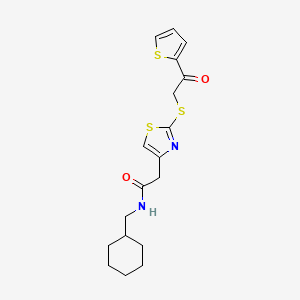 molecular formula C18H22N2O2S3 B2660776 N-(cyclohexylmethyl)-2-(2-((2-oxo-2-(thiophen-2-yl)ethyl)thio)thiazol-4-yl)acetamide CAS No. 1021052-62-9