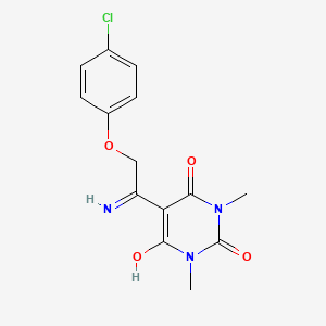 molecular formula C14H14ClN3O4 B2660784 5-[1-Amino-2-(4-chlorophenoxy)ethylidene]-1,3-dimethyl-1,3-diazinane-2,4,6-trione CAS No. 321430-70-0