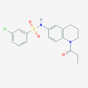 molecular formula C18H19ClN2O3S B2660804 3-chloro-N-(1-propionyl-1,2,3,4-tetrahydroquinolin-6-yl)benzenesulfonamide CAS No. 946211-09-2
