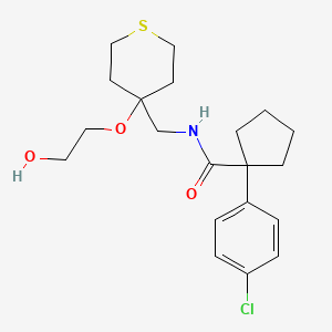 molecular formula C20H28ClNO3S B2660818 1-(4-chlorophenyl)-N-((4-(2-hydroxyethoxy)tetrahydro-2H-thiopyran-4-yl)methyl)cyclopentane-1-carboxamide CAS No. 2310016-90-9