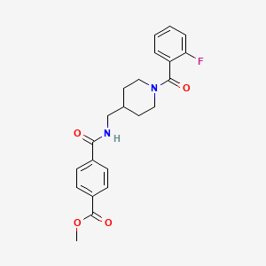 molecular formula C22H23FN2O4 B2660825 Methyl 4-(((1-(2-fluorobenzoyl)piperidin-4-yl)methyl)carbamoyl)benzoate CAS No. 1235256-10-6