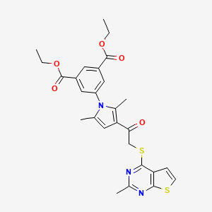 molecular formula C27H27N3O5S2 B2660835 diethyl 5-(2,5-dimethyl-3-(2-((2-methylthieno[2,3-d]pyrimidin-4-yl)thio)acetyl)-1H-pyrrol-1-yl)isophthalate CAS No. 496028-05-8