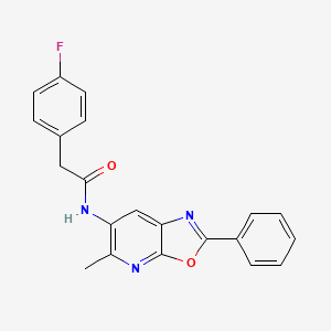 molecular formula C21H16FN3O2 B2660846 2-(4-fluorophenyl)-N-(5-methyl-2-phenyloxazolo[5,4-b]pyridin-6-yl)acetamide CAS No. 2034317-39-8