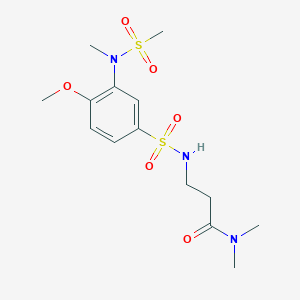 molecular formula C14H23N3O6S2 B2660860 3-(4-methoxy-3-(N-methylmethylsulfonamido)phenylsulfonamido)-N,N-dimethylpropanamide CAS No. 881935-54-2