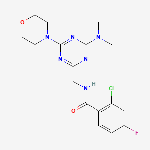 molecular formula C17H20ClFN6O2 B2660861 2-chloro-N-((4-(dimethylamino)-6-morpholino-1,3,5-triazin-2-yl)methyl)-4-fluorobenzamide CAS No. 2034407-98-0