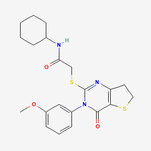 molecular formula C21H25N3O3S2 B2660868 N-cyclohexyl-2-((3-(3-methoxyphenyl)-4-oxo-3,4,6,7-tetrahydrothieno[3,2-d]pyrimidin-2-yl)thio)acetamide CAS No. 877655-47-5