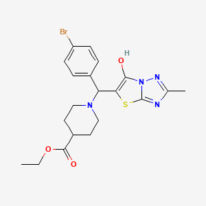 molecular formula C20H23BrN4O3S B2660871 Ethyl 1-((4-bromophenyl)(6-hydroxy-2-methylthiazolo[3,2-b][1,2,4]triazol-5-yl)methyl)piperidine-4-carboxylate CAS No. 851809-62-6