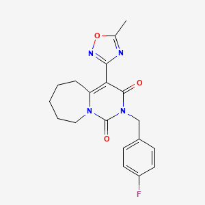 molecular formula C19H19FN4O3 B2660877 2-(4-fluorobenzyl)-4-(5-methyl-1,2,4-oxadiazol-3-yl)-6,7,8,9-tetrahydropyrimido[1,6-a]azepine-1,3(2H,5H)-dione CAS No. 1775439-08-1