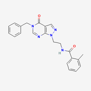 molecular formula C22H21N5O2 B2660907 N-(2-(5-benzyl-4-oxo-4,5-dihydro-1H-pyrazolo[3,4-d]pyrimidin-1-yl)ethyl)-2-methylbenzamide CAS No. 922130-90-3