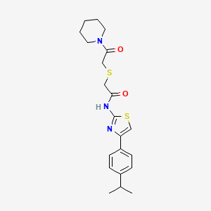 molecular formula C21H27N3O2S2 B2660934 N-(4-(4-isopropylphenyl)thiazol-2-yl)-2-((2-oxo-2-(piperidin-1-yl)ethyl)thio)acetamide CAS No. 681223-90-5