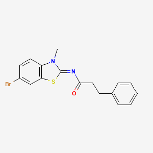 molecular formula C17H15BrN2OS B2660971 N-[(2E)-6-bromo-3-methyl-2,3-dihydro-1,3-benzothiazol-2-ylidene]-3-phenylpropanamide CAS No. 476307-47-8